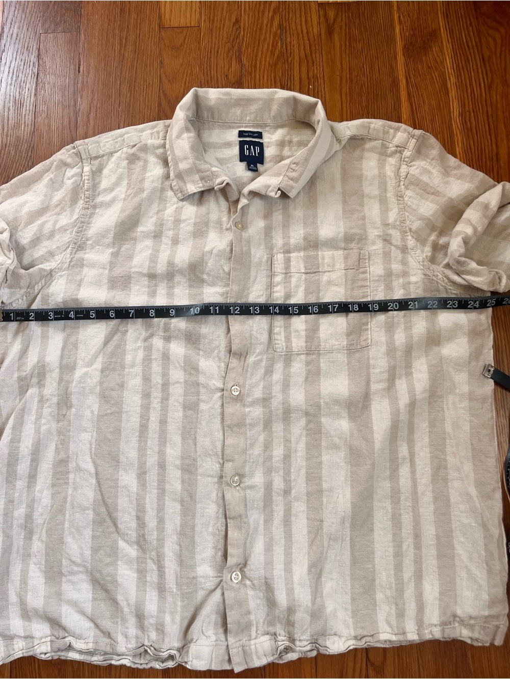 GAP Men's Beige Stripe Linen Cotton Button-Up Shirt
